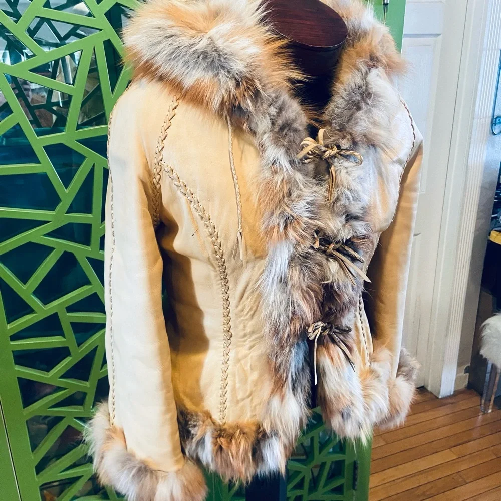 Fancy Hides for North Beach Leathers Hooded Fur Lined & Trimmed Leather Jacket